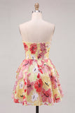 Roze A-lijn sweetheart bloemenjurk met gerimpelingen met kralen Homecoming Coming Dress