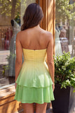 Geel en roze strapless A-lijn gerimpeld Chiffon Homecoming Dress