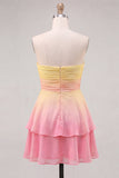 Geel en roze strapless A-lijn gerimpeld Chiffon Homecoming Dress