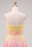 Geel en roze strapless A-lijn gerimpeld Chiffon Homecoming Dress