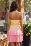 Geel en roze strapless A-lijn gerimpeld Chiffon Homecoming Dress