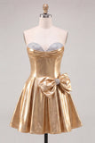 Gouden metallic Sweetheart A-lijn kralenbezette homecomingjurk met strik