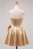 Gouden metallic Sweetheart A-lijn kralenbezette homecomingjurk met strik