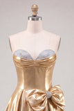 Gouden metallic Sweetheart A-lijn kralenbezette homecomingjurk met strik