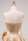 Gouden metallic Sweetheart A-lijn kralenbezette homecomingjurk met strik