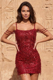Cold Shoulder donkergroene pailletten Bodycon korte homecomingjurk met franjes