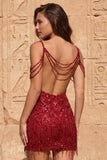 Cold Shoulder donkergroene pailletten Bodycon korte homecomingjurk met franjes