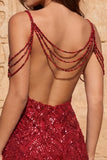 Cold Shoulder donkergroene pailletten Bodycon korte homecomingjurk met franjes