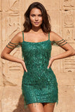 Cold Shoulder donkergroene pailletten Bodycon korte homecomingjurk met franjes