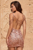 Cold Shoulder donkergroene pailletten Bodycon korte homecomingjurk met franjes