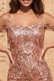 Cold Shoulder donkergroene pailletten Bodycon korte homecomingjurk met franjes