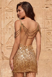 Cold Shoulder donkergroene pailletten Bodycon korte homecomingjurk met franjes