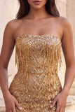 Strapless bordeauxrode bodycon korte homecomingjurk met franjes en pailletten