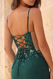 Donkergroen korset Bodycon Spaghetti Straps Bloemen Korte Homecoming Jurk met kant op de rug