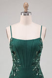 Donkergroen korset Bodycon Spaghetti Straps Bloemen Korte Homecoming Jurk met kant op de rug