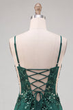 Donkergroen korset Bodycon Spaghetti Straps Bloemen Korte Homecoming Jurk met kant op de rug