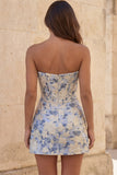 Sweetheart rood korset Bodycon bloemen gerimpelde korte homecomingjurk