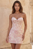 Sweetheart rood korset Bodycon bloemen gerimpelde korte homecomingjurk
