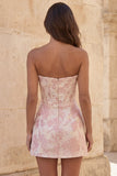 Sweetheart rood korset Bodycon bloemen gerimpelde korte homecomingjurk