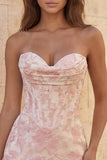 Sweetheart rood korset Bodycon bloemen gerimpelde korte homecomingjurk