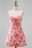 Sweetheart rood korset Bodycon bloemen gerimpelde korte homecomingjurk