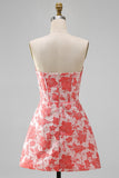 Sweetheart rood korset Bodycon bloemen gerimpelde korte homecomingjurk
