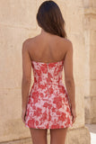 Sweetheart rood korset Bodycon bloemen gerimpelde korte homecomingjurk