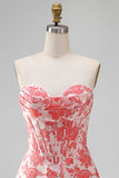 Sweetheart rood korset Bodycon bloemen gerimpelde korte homecomingjurk