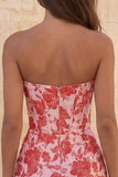 Sweetheart rood korset Bodycon bloemen gerimpelde korte homecomingjurk