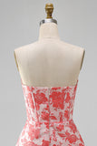 Sweetheart rood korset Bodycon bloemen gerimpelde korte homecomingjurk