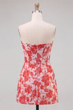 Sweetheart rood korset Bodycon bloemen gerimpelde korte homecomingjurk