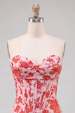 Sweetheart rood korset Bodycon bloemen gerimpelde korte homecomingjurk