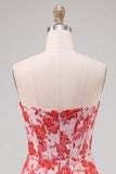 Sweetheart rood korset Bodycon bloemen gerimpelde korte homecomingjurk