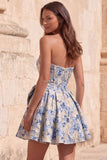 Rode A-lijn strapless korset Jacquard bloemen Homecoming jurk met strik