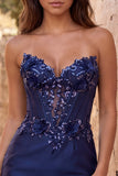 Navy Sweetheart Corset Bodycon Bloemenpailletten Satijn Korte Homecoming Jurk