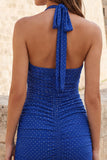 Halter nek Roze Bodycon gerimpelde korte homecomingjurk met kralen