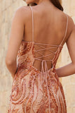 Oranje Bodycon Spaghetti Bandjes Pailletten Korte Homecoming Jurk met kant op de rug