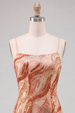Oranje Bodycon Spaghetti Bandjes Pailletten Korte Homecoming Jurk met kant op de rug