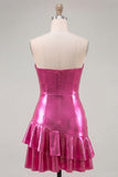 Sweetheart Fuchsia A-lijn metallic gerimpelde korte homecomingjurk met lagen