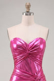 Sweetheart Fuchsia A-lijn metallic gerimpelde korte homecomingjurk met lagen