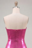 Sweetheart Fuchsia A-lijn metallic gerimpelde korte homecomingjurk met lagen