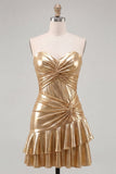 Sweetheart Fuchsia A-lijn metallic gerimpelde korte homecomingjurk met lagen