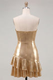 Sweetheart Fuchsia A-lijn metallic gerimpelde korte homecomingjurk met lagen