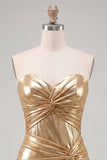 Sweetheart Fuchsia A-lijn metallic gerimpelde korte homecomingjurk met lagen