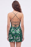Blauwe bodycon spaghettibandjes met pailletten versierde homecoming-jurk met veter op de rug