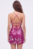 Blauwe bodycon spaghettibandjes met pailletten versierde homecoming-jurk met veter op de rug