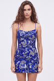 Blauwe bodycon spaghettibandjes met pailletten versierde homecoming-jurk met veter op de rug