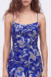 Blauwe bodycon spaghettibandjes met pailletten versierde homecoming-jurk met veter op de rug