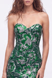 Strapless groene bodycon pailletten korte homecomingjurk met veter op de rug
