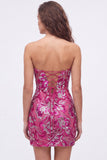 Strapless groene bodycon pailletten korte homecomingjurk met veter op de rug